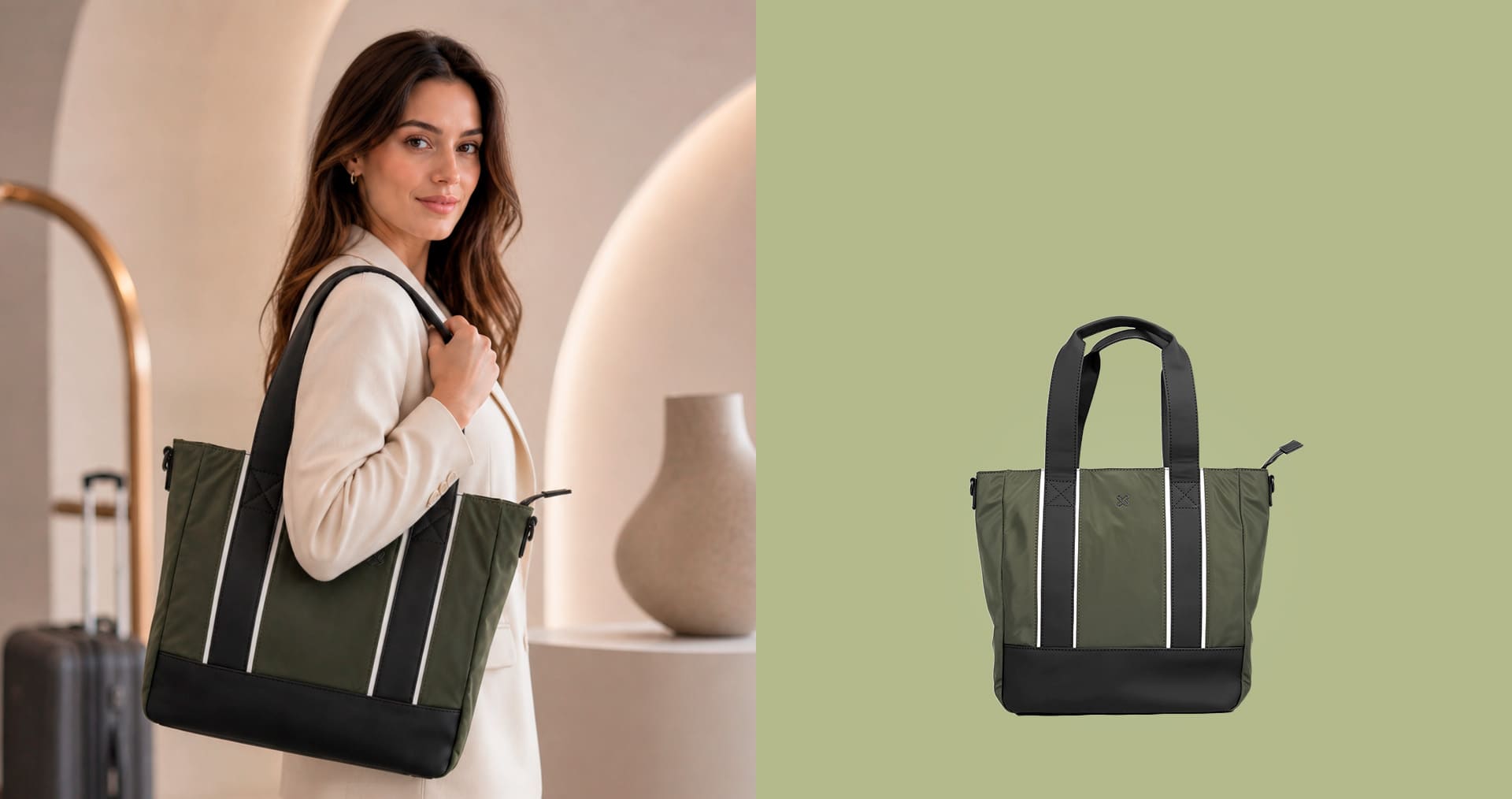 Klip Xtreme Modevo KLB-751, presentación del bolso tote verde y negro
