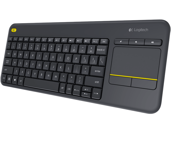 Logitech K400 Plus teclado inalámbrico negro vista lateral