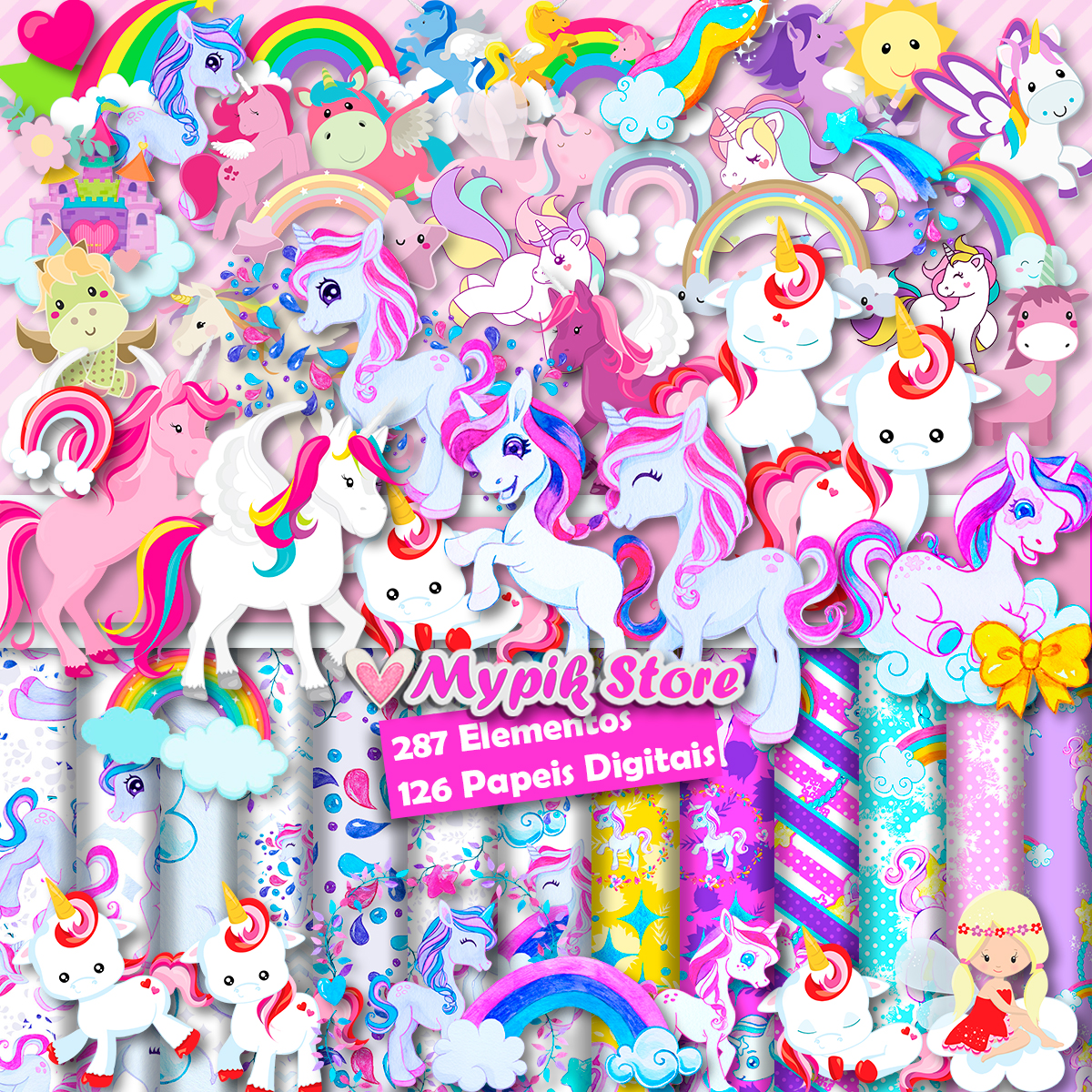 Super Kit Digital Unicórnio Scrapbook Mypik Store Scrapbook