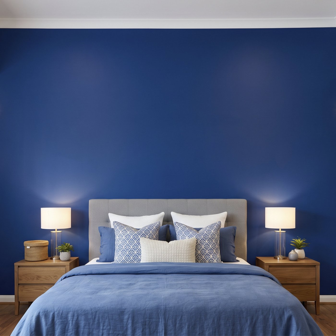 Ambiente — dormitorio, muro azul