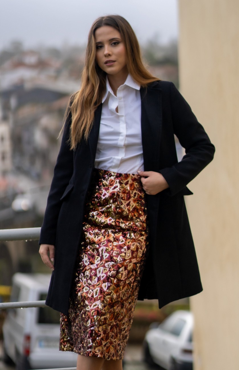 saia lantejoulas midi