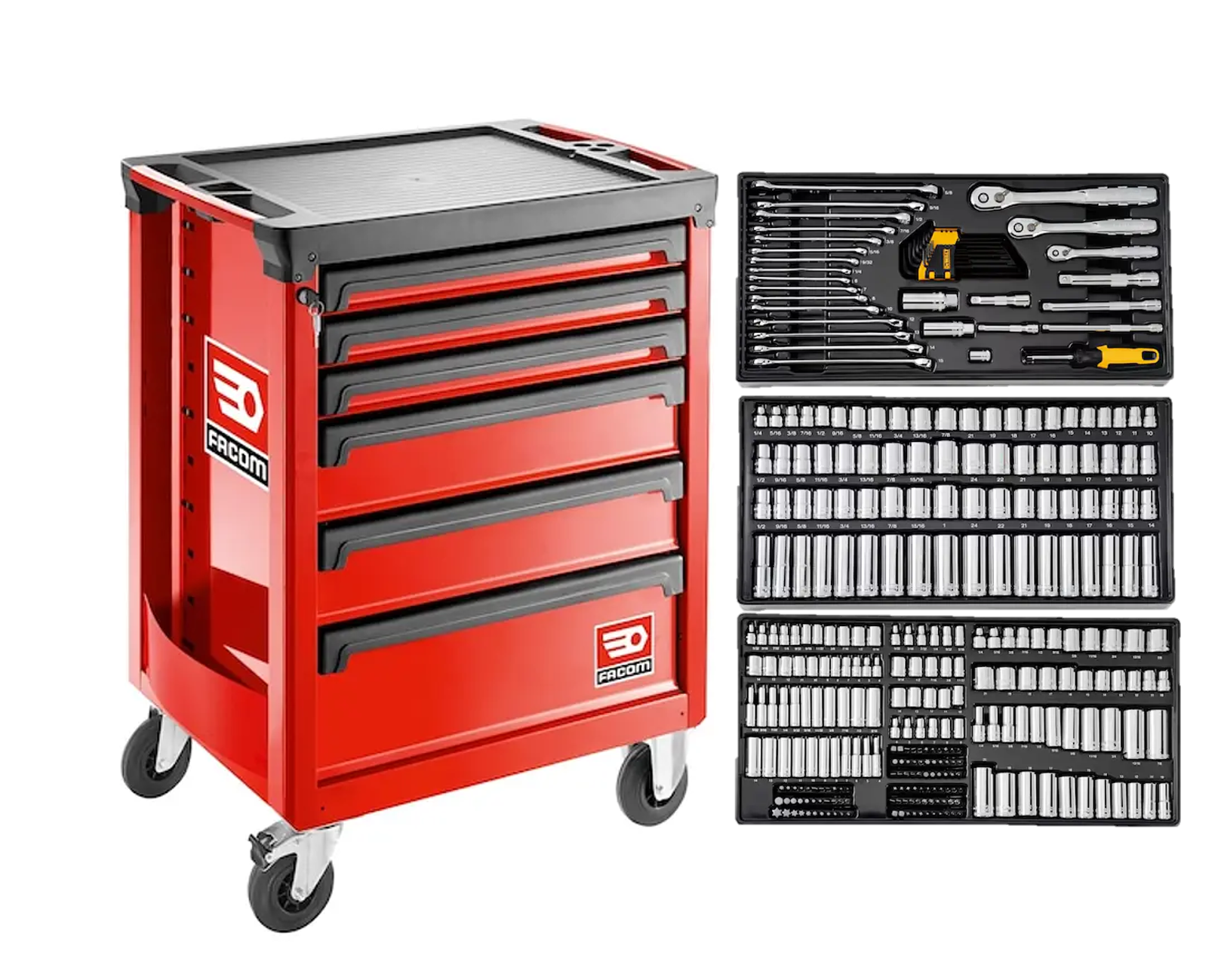 Kit de Carro de Ferramentas de 6 Gavetas + 341 Ferramentas Mecânicas ROLL.6M3A + DWMT45341-1 FACOM + DEWALT