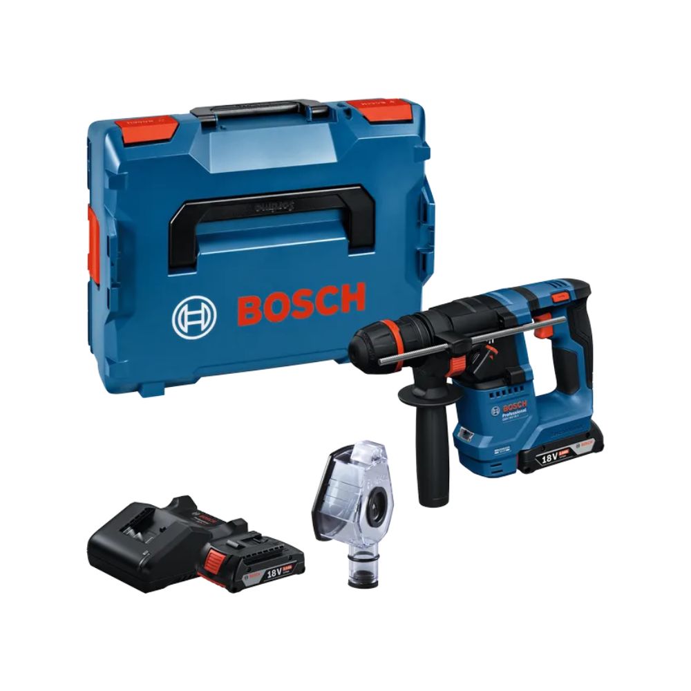 Martelo perfurador SDS Plus sem fio GBH 18V-18 X ONECHUCK + 2 baterias GBA 18V 2.0Ah + Mala L-BOXX BOSCH 