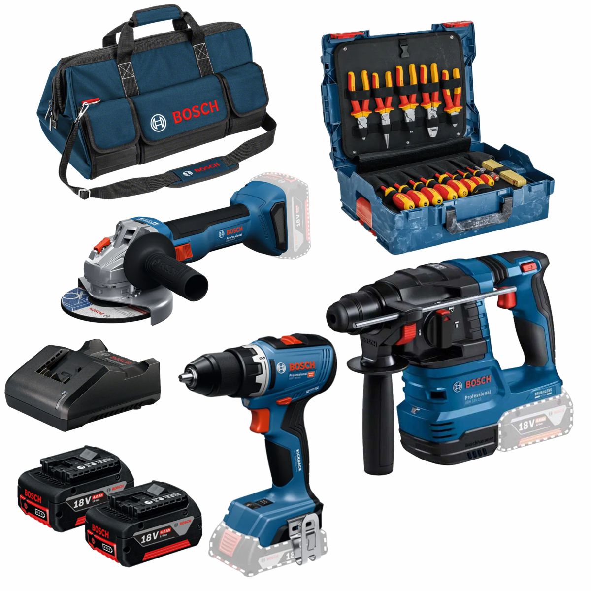 Conjunto 3 ferramentas sem fio 18V + Mala ferramenta manual 31 peças BOSCH