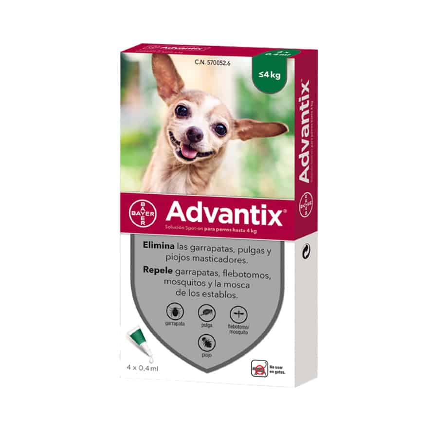 Advantix Cães até 4Kg 0,4mlx4 Pipetas Solução Punctiforme
