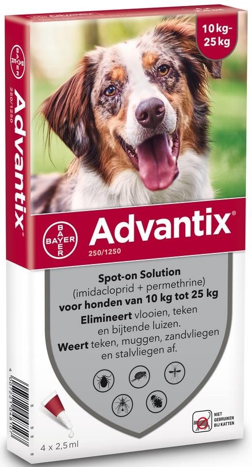 Advantix Cães 10-25kg 2,5mlx4 Pipetas Solução Punctiforme