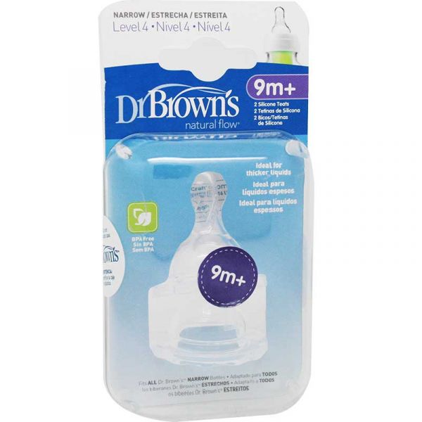 Dr Brown's Tetinas Biberões Natural Flow Estreitos 9m+ Nível 4 x2 Unidades