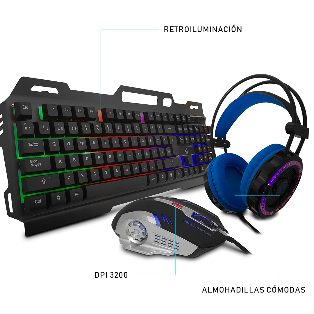 Set Gamer Teclado Mouse Audiofonos Cp 02 Rgb