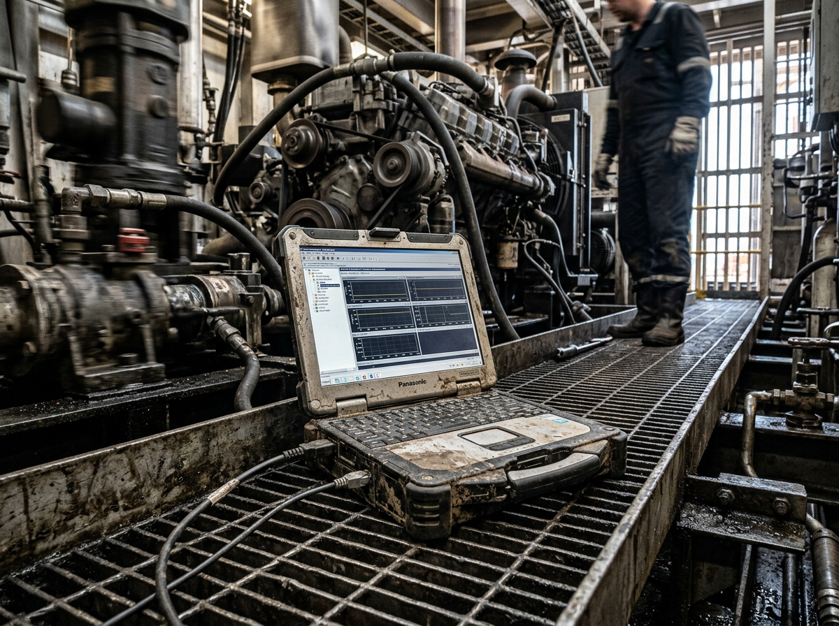 Notebook industrial rugged operando en entorno hostil con vibraciones y condiciones extremas