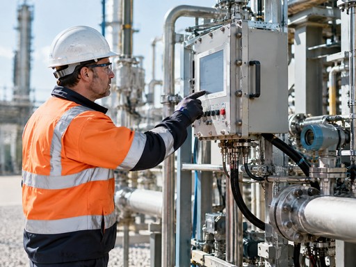 Ingeniero seleccionando equipo rugged industrial en campo