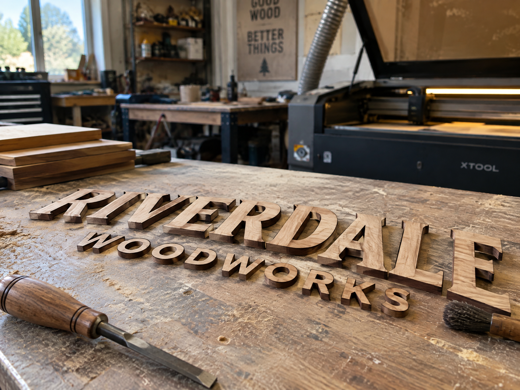 Letras decorativas de madera cortadas con láser CNC para rótulos de negocio