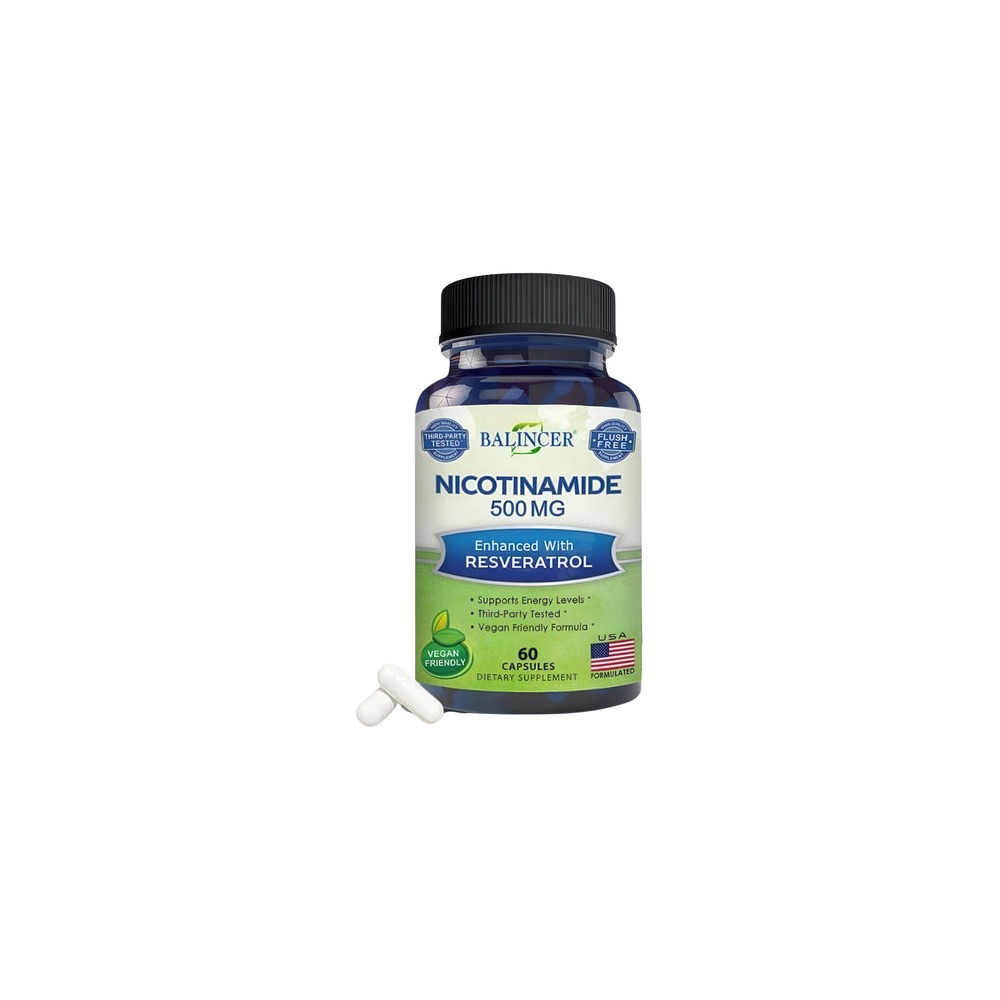 Nicotinamida Balincer 500 mg Resveratrol 60 Cápsulas Sin Gluten Vegano