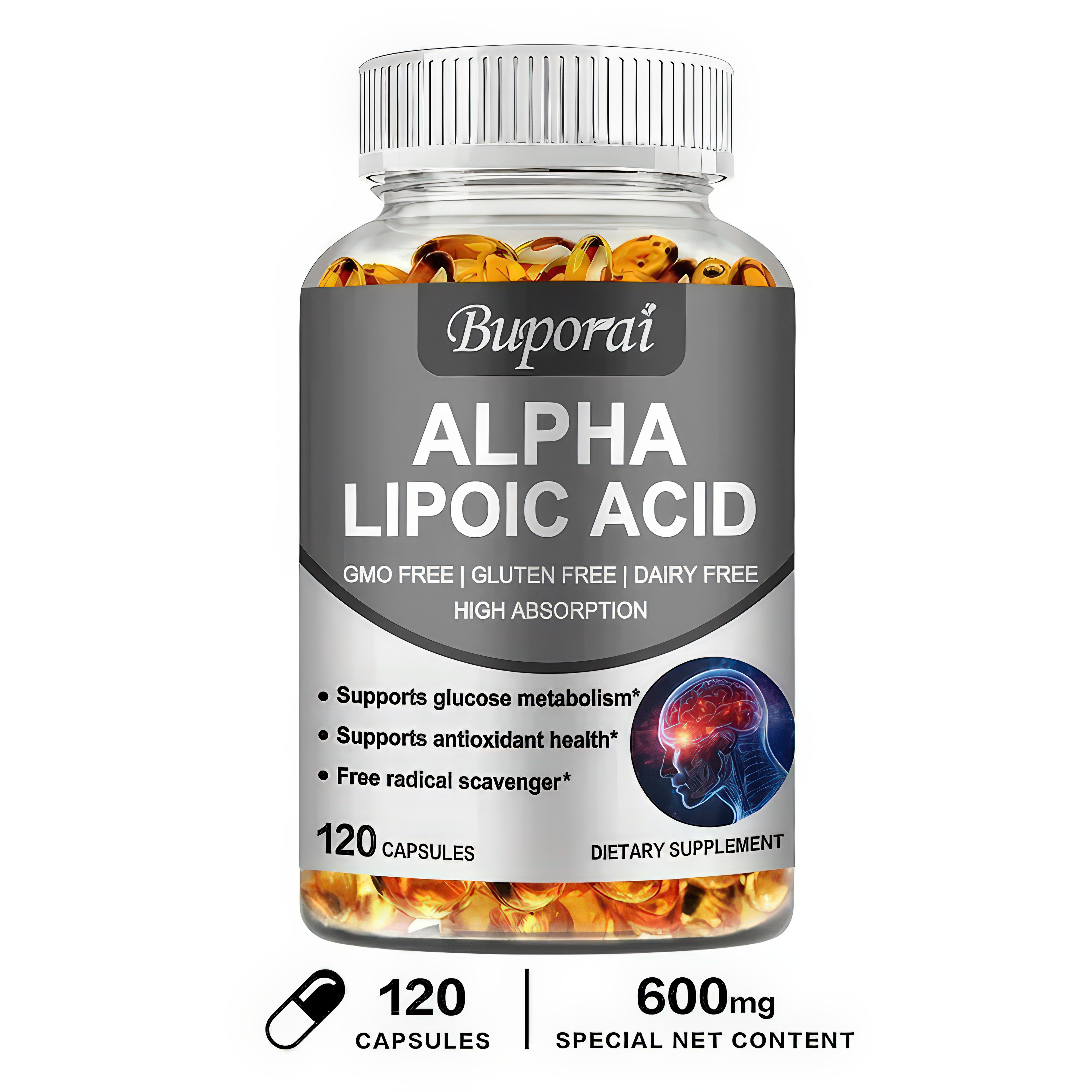 Ácido Alfa Lipoico Buporai 120 Cápsulas - Suplemento Natural