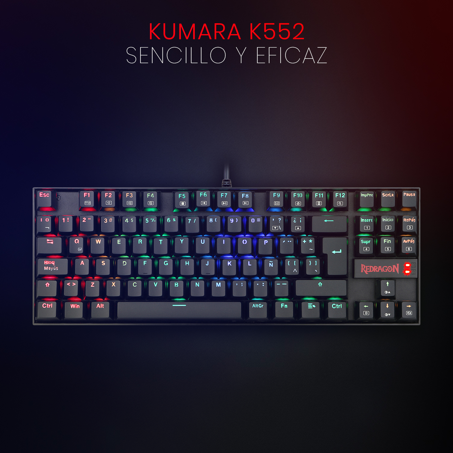 TECLADO REDRAGON KUMARA BLACK RED SWITCH SPANISH K552RGB-1R-SP