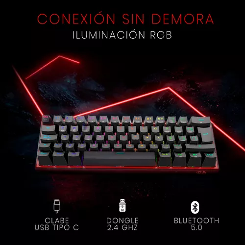 TECLADO REDRAGON FIZZ PRO BLACK RED SWITCH SPANISH WIRELESS K616-RGB B SP