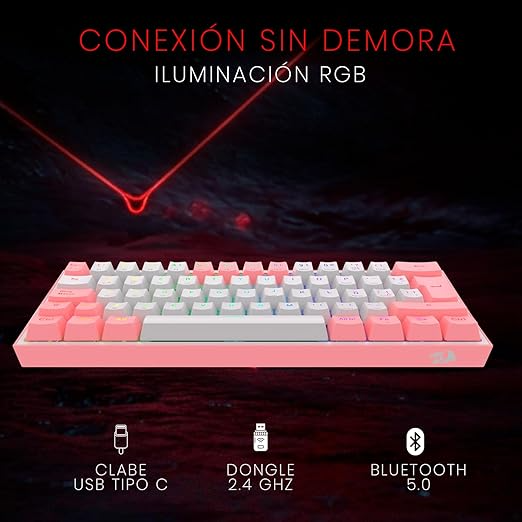 TECLADO REDRAGON FIZZ PRO WHITE/PINK RED SWITCH SPANISH WIRELESS - K616-RGB WP SP