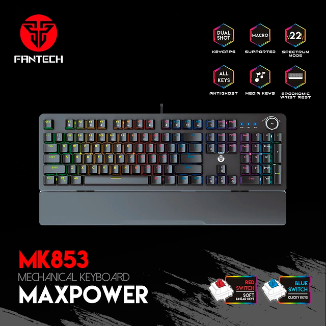 TECLADO MECÁNICO 100% USB FANTECH MK853 MAXPOWER BLACK RED SWITCH / ESPAÑOL