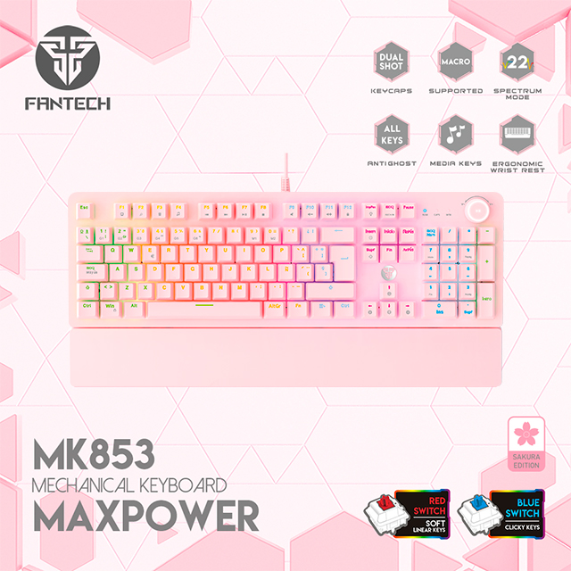 TECLADO MECÁNICO 100% USB FANTECH MK853 MAXPOWER SAKURA EDITION RED SWITCH/ ESPAÑOL