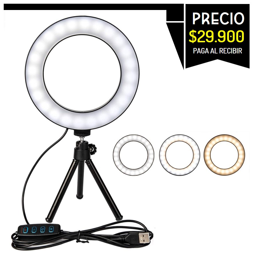 aro de luz led 6 pulgadas 16cm con control en cable usb 3 tipos de luz 10 nivelez de iluminacion