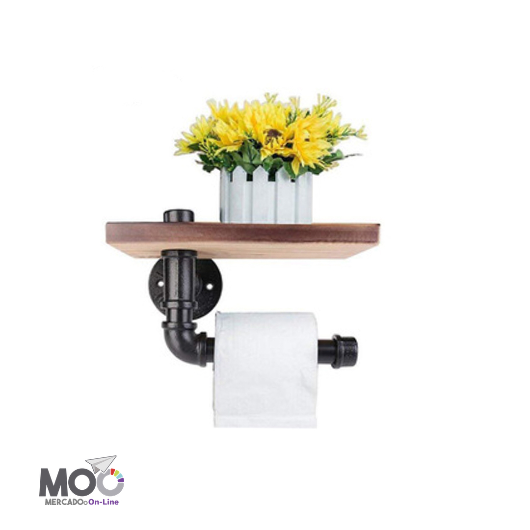 Porta Rollo de Papel Higiénico, Madera y Fierro