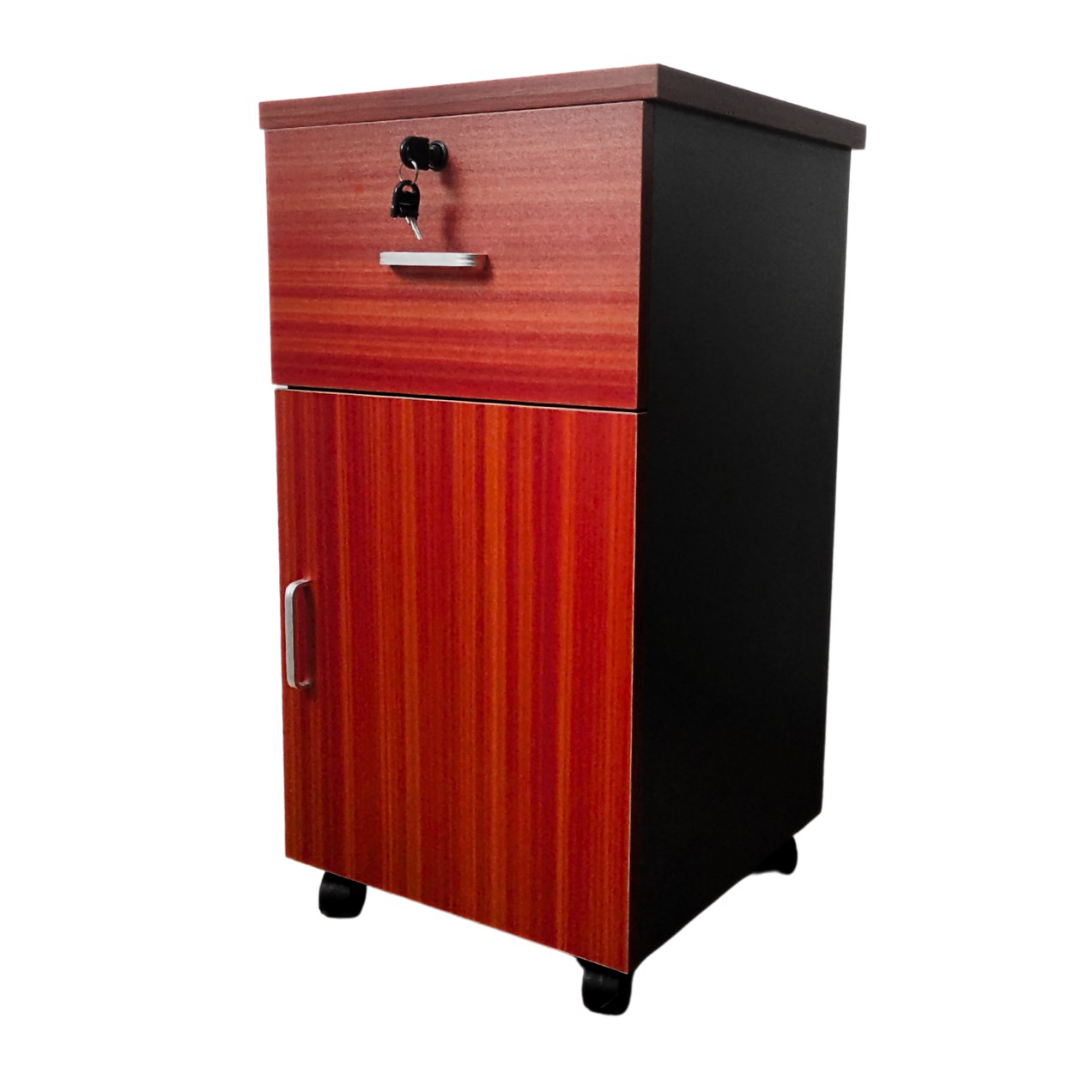 Cajonera Con Puerta Abatible, Primer Cajón Con Llave, 75X40X40, Color Cerezo Antiguo