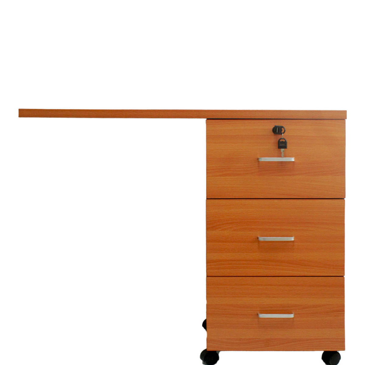 Extensión Movil, 3 Cajones, Primer Cajón Con Llave, 60X40X75, Color Cerezo (Sirve Para Extender Escritorios O Formar Esc