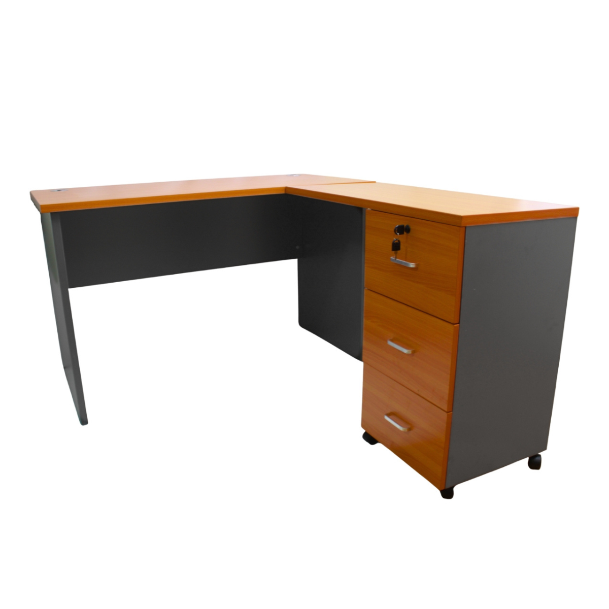 Escritorio En L Modular, 120X120X75, Con 3 Cajones, Primer Cajón Con Llave, Color Cerezo         Incluye: Escritorio Sin