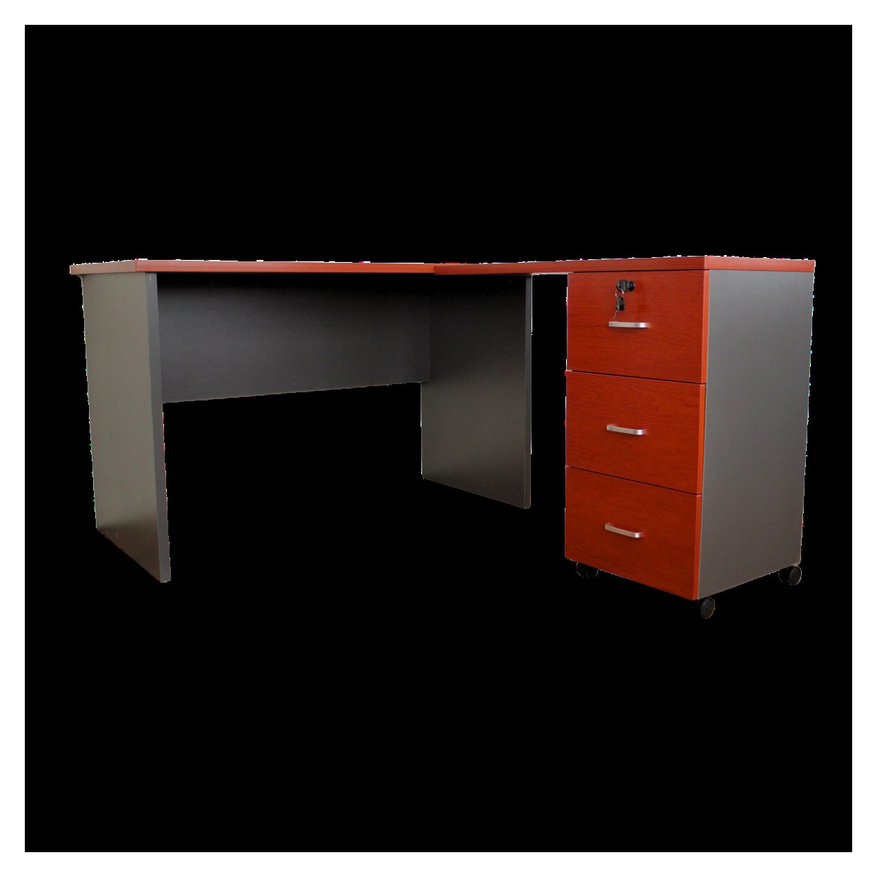 Escritorio En L Modular, 120X150X75, Con 3 Cajones, Primer Cajón Con Llave, Color Cerezo        Incluye: Escritorio Sin