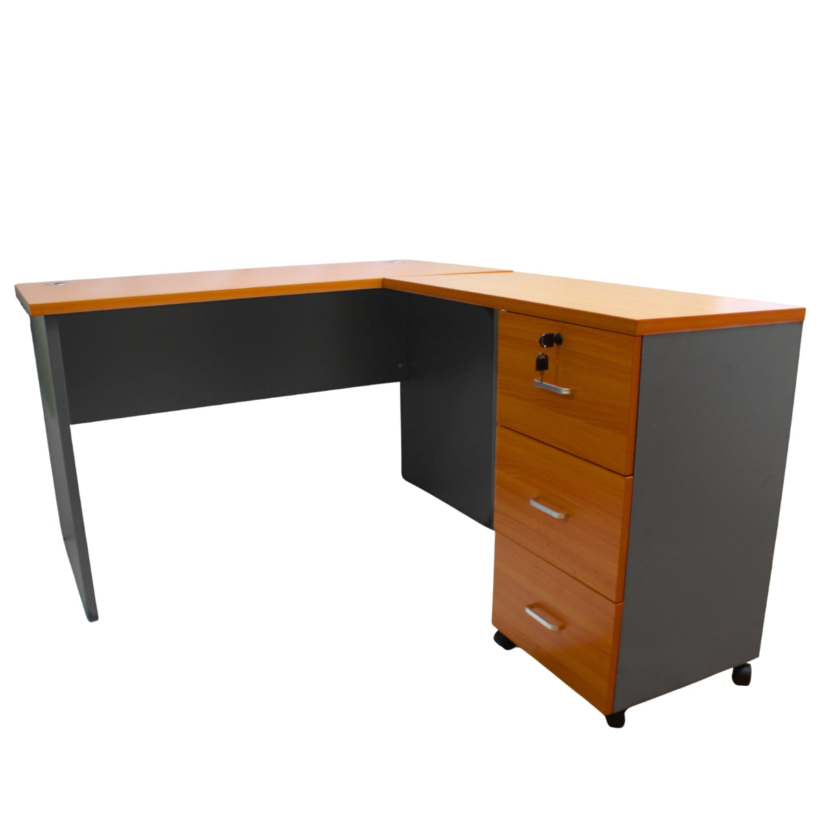 Escritorio En L Modular, 150X150X75, Con 3 Cajones, Primer Cajón Con Llave, Color  Cerezo      Incluye: Escritorio Sin C