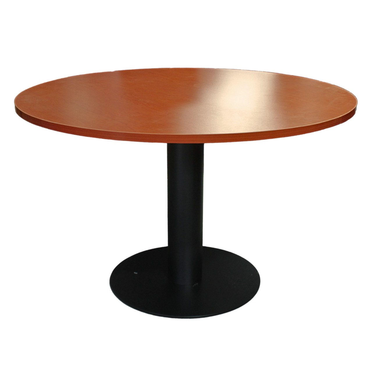Mesa De Reunion Redonda, 100 Cm, Cubierta 24Mm, Color Cerezo, Base De Metal Color Negro