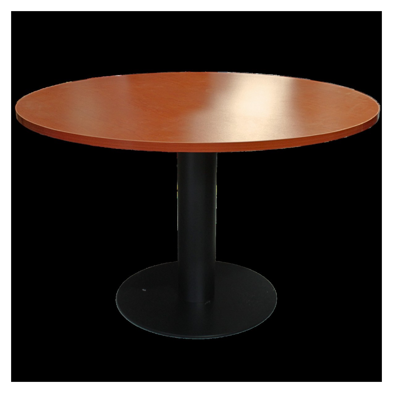 Mesa De Reunion Redonda, 120 Cm, Cubierta 24Mm, Color Cerezo, Base De Metal Color Negro