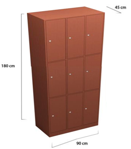 Locker Madera 3C 9P Alto 180 Cm X Ancho 90 Cm X Fondo 45 Cm