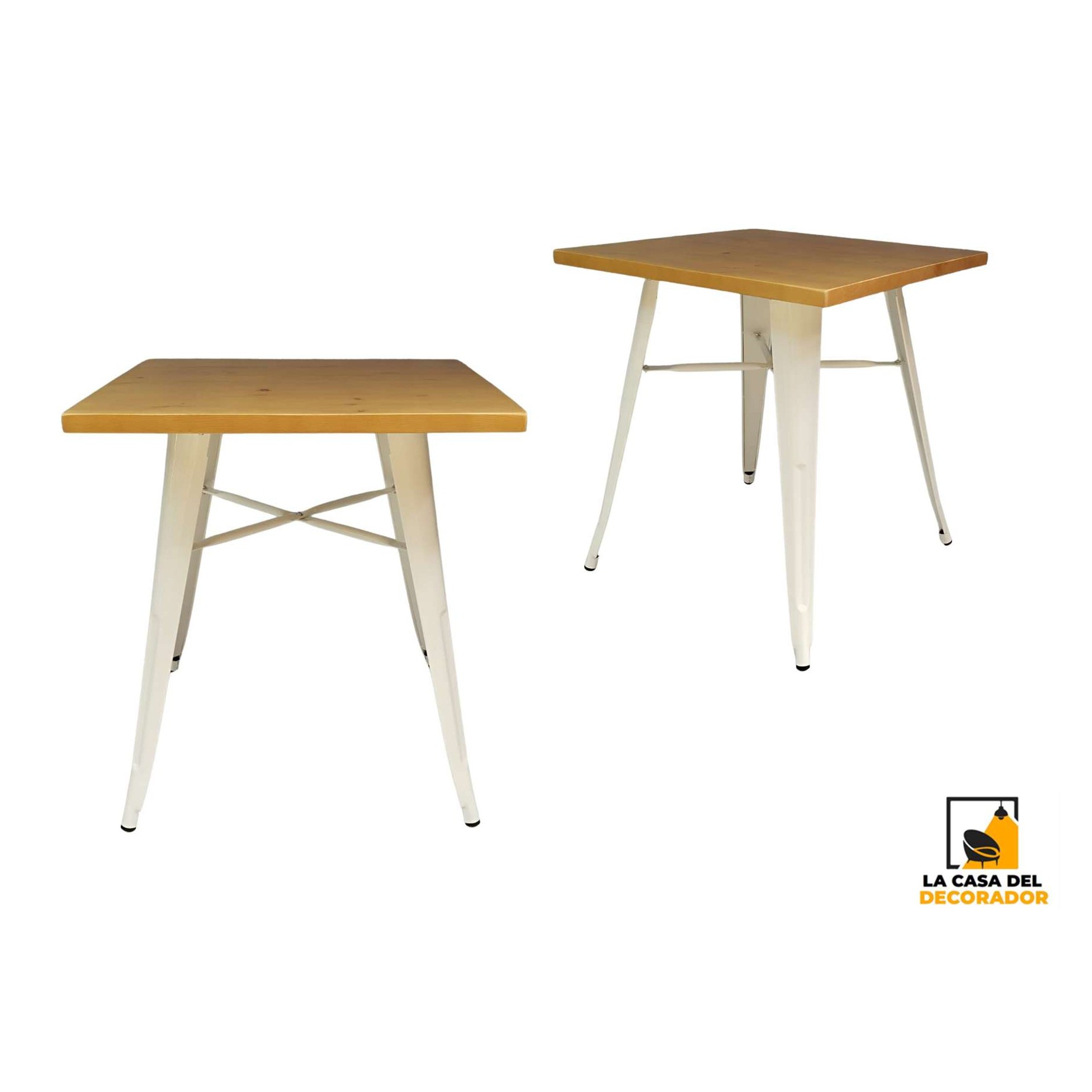 Mesa Tolix Blanca Base Madera