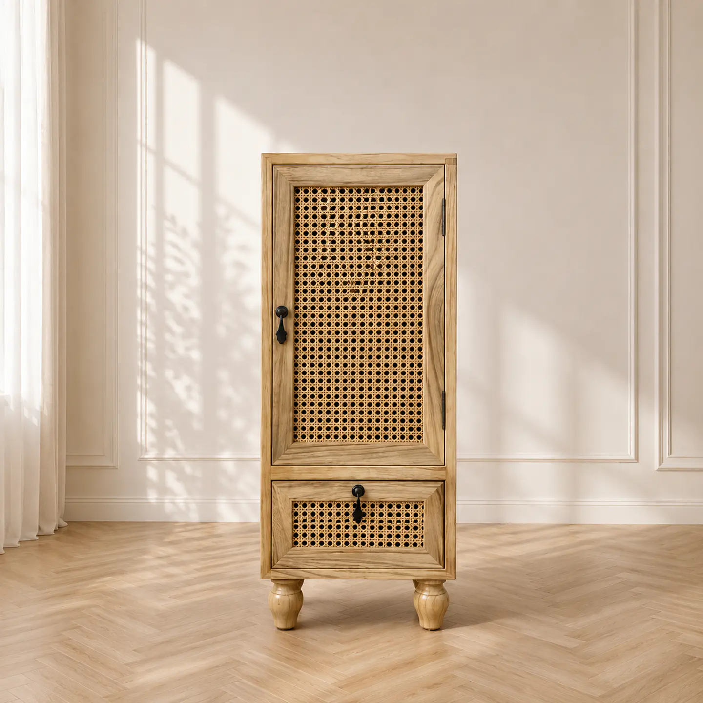 MUEBLE DE MADERA HAYA CON RATAN NATURAL