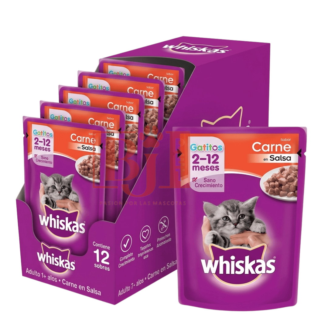 Alimento Húmedo Whiskas Gatito Carne Caja 12 U 85 Gr