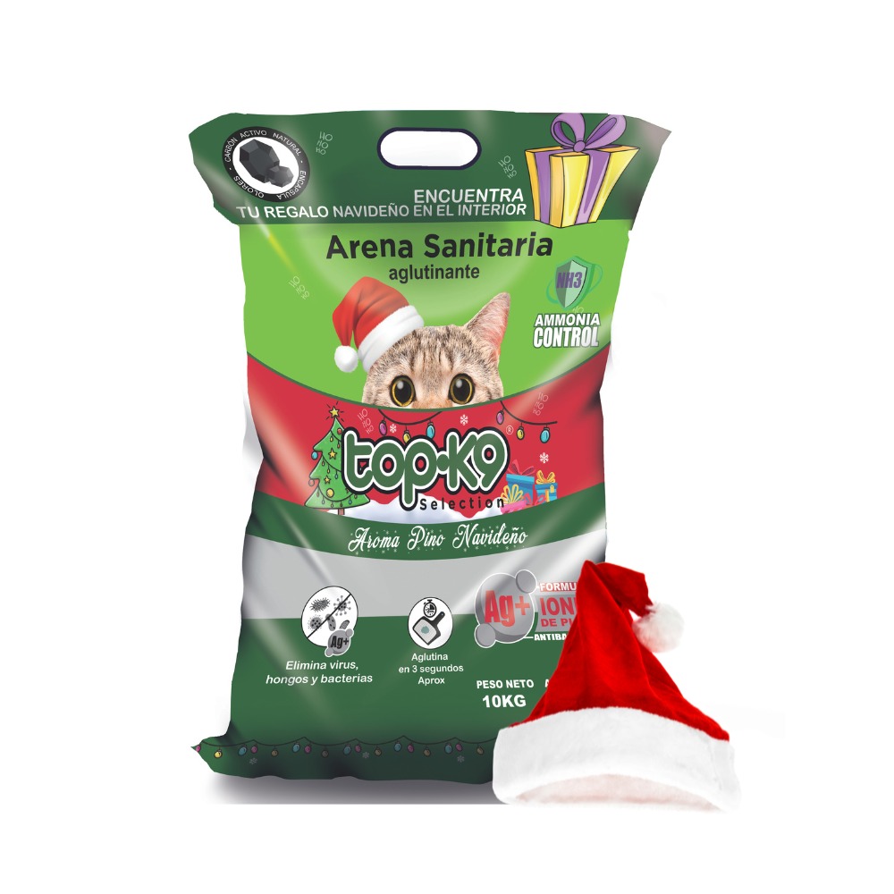 Topk9 Arena Aglutinante Con Iones de Plata 10 Kg + Gorro Navideño