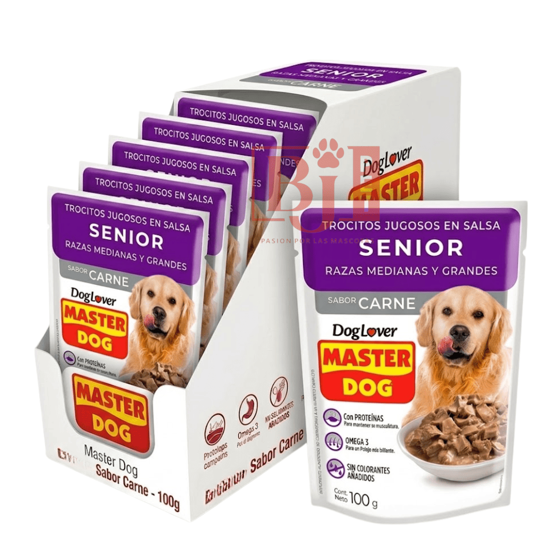 Alimento Húmedo Master Dog Display Trocitos Senior Sabor Carne 100 Gr x 20 U