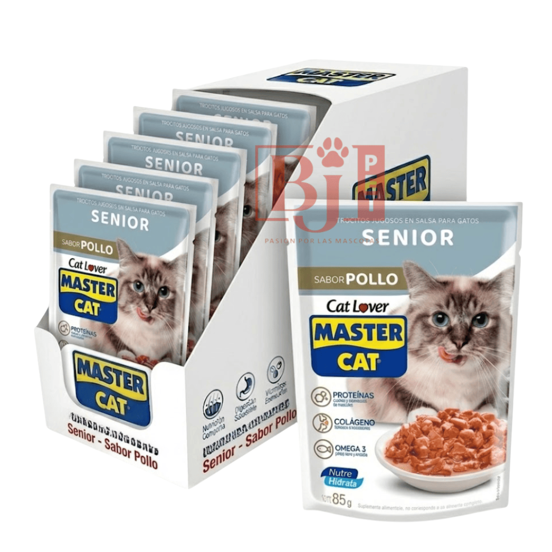 Master Cat Display Trocitos Jugosos Senior Sabor Pollo 85 Gr x 20 U