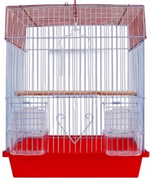 Jaula para aves cuadrada base roja