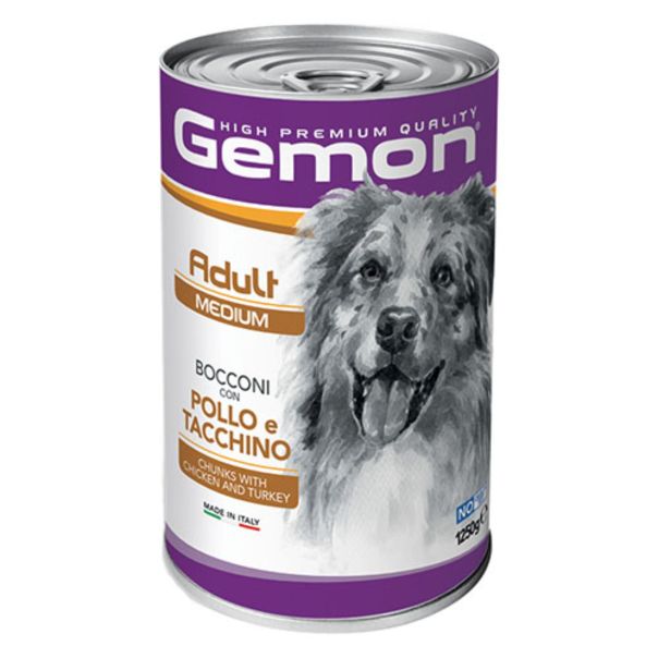 Gemon Lata Trozos Medianos Perro Adulto Pollo y Pavo 1.250 Gr.