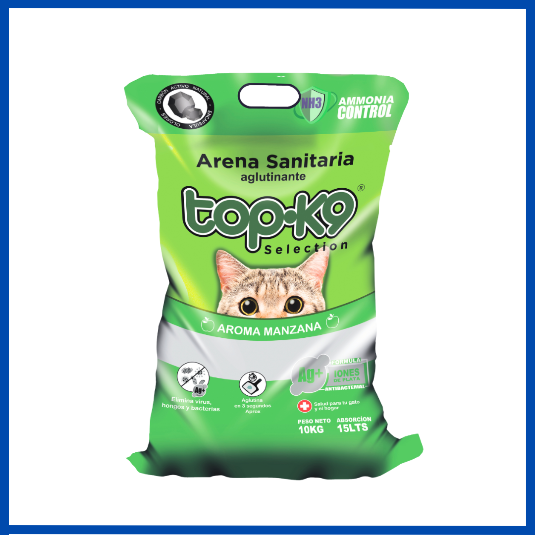 Topk9 Arena Aglutinante Con Iones de Plata Manzana 10 Kg