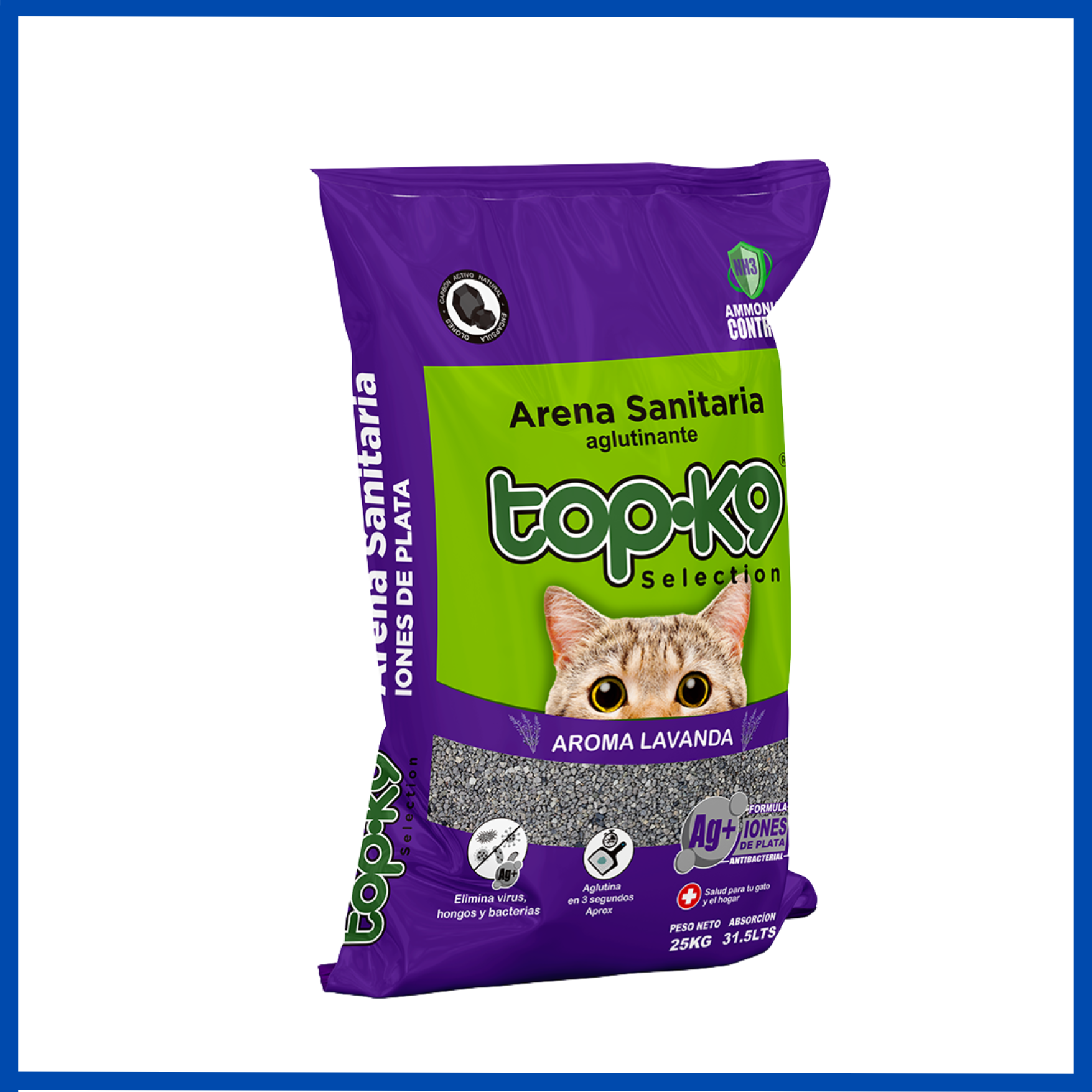 Topk9 Arena Aglutinante Con Iones de Plata Lavanda 25 Kg