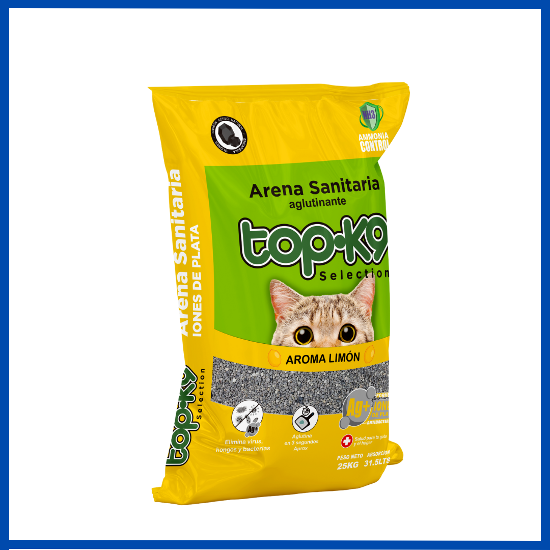 Topk9 Arena Aglutinante Con Iones de Plata Limon 25 Kg
