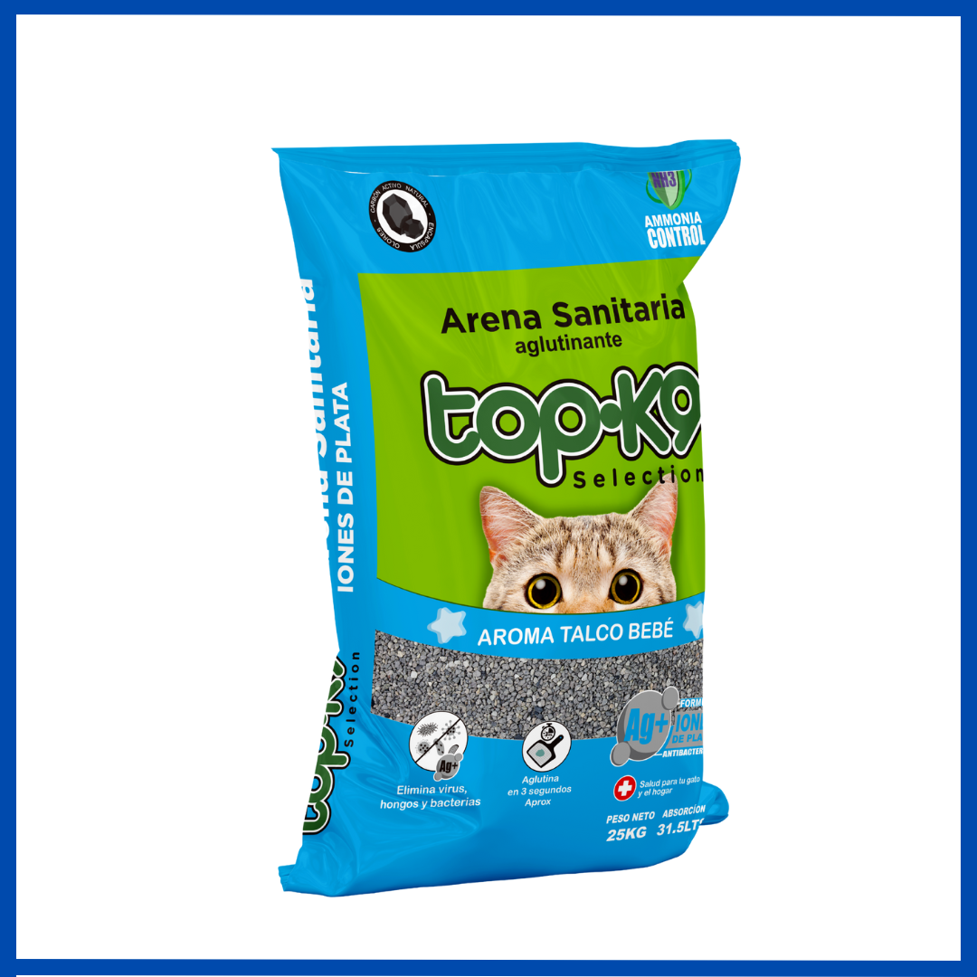 Topk9 Arena Aglutinante Con Iones de Plata Talco Bebe 25 Kg
