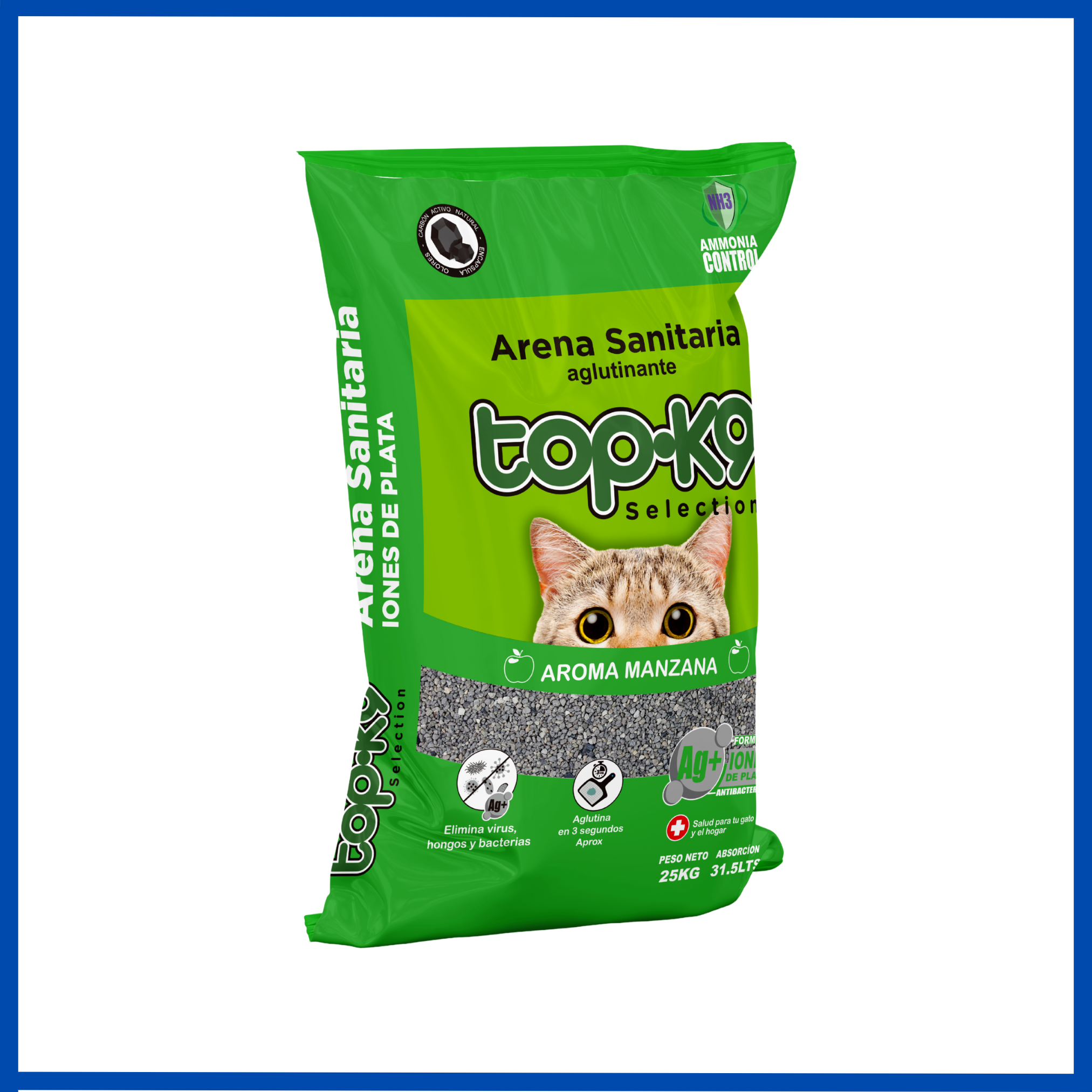 Topk9 Arena Aglutinante Con Iones de Plata Manzana 25 Kg