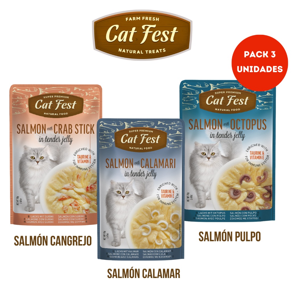 Pack Cat Fest Sabores Salmon 3 Pouch