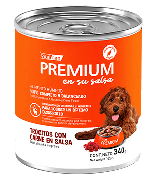 Premium Lata Cachorro En Su Salsa Trocitos De Carne 340 Gr