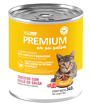 Premium Lata Kitten En Su Salsa Trocitos De Pollo 340 Gr
