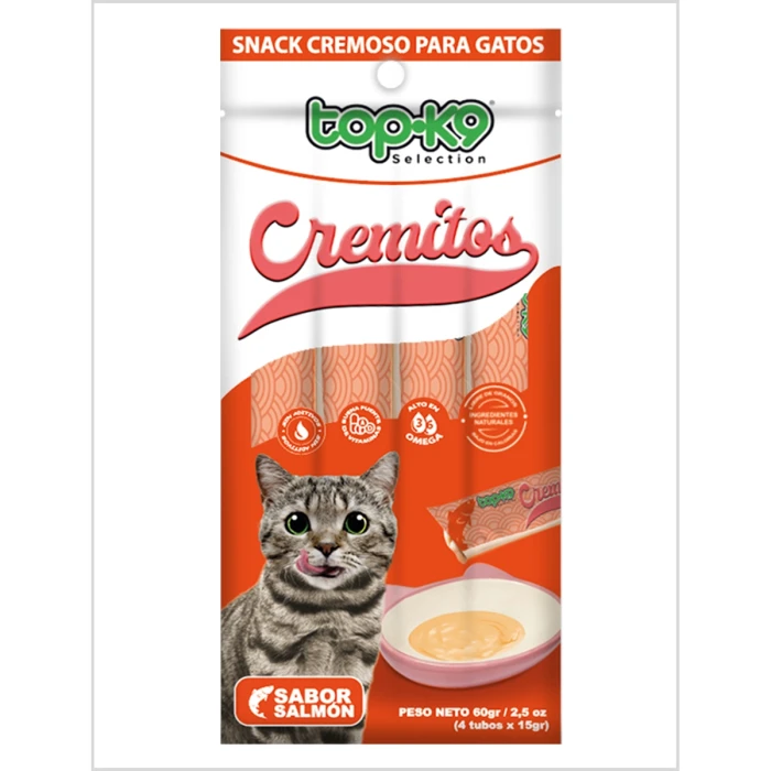 Topk9 Snack Cremitos Salmon Para Gatos 4 x 15 Gr