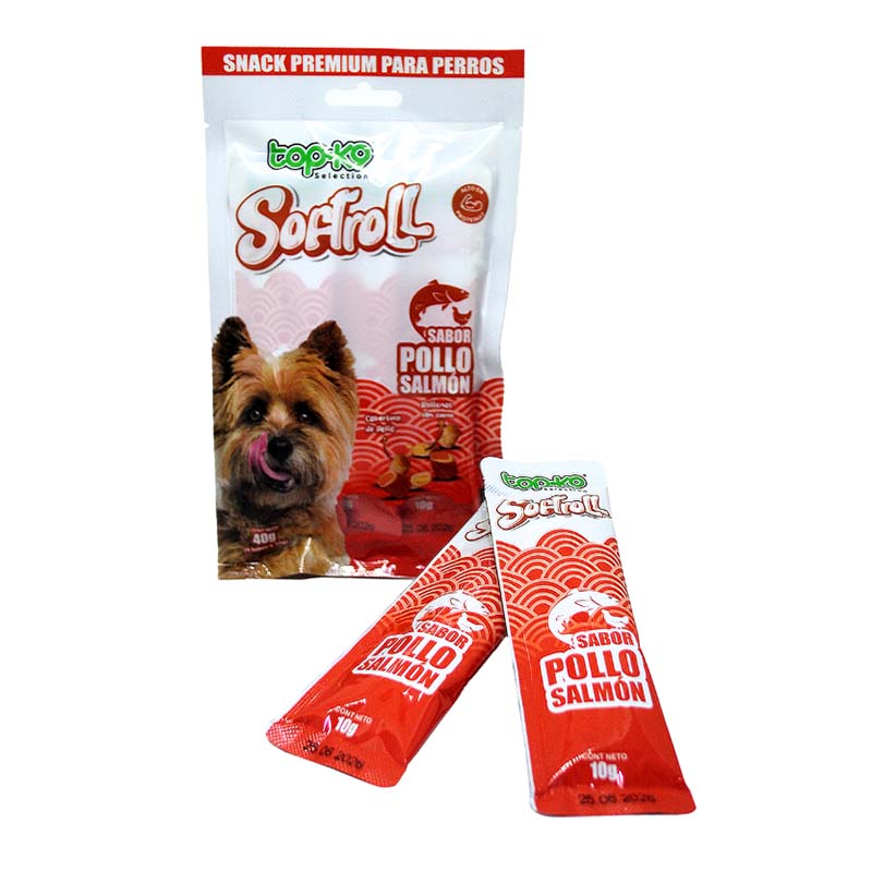 Topk9 Snack Softroll Pollo Salmon Para Perros (4 Tubos) 10 Gr